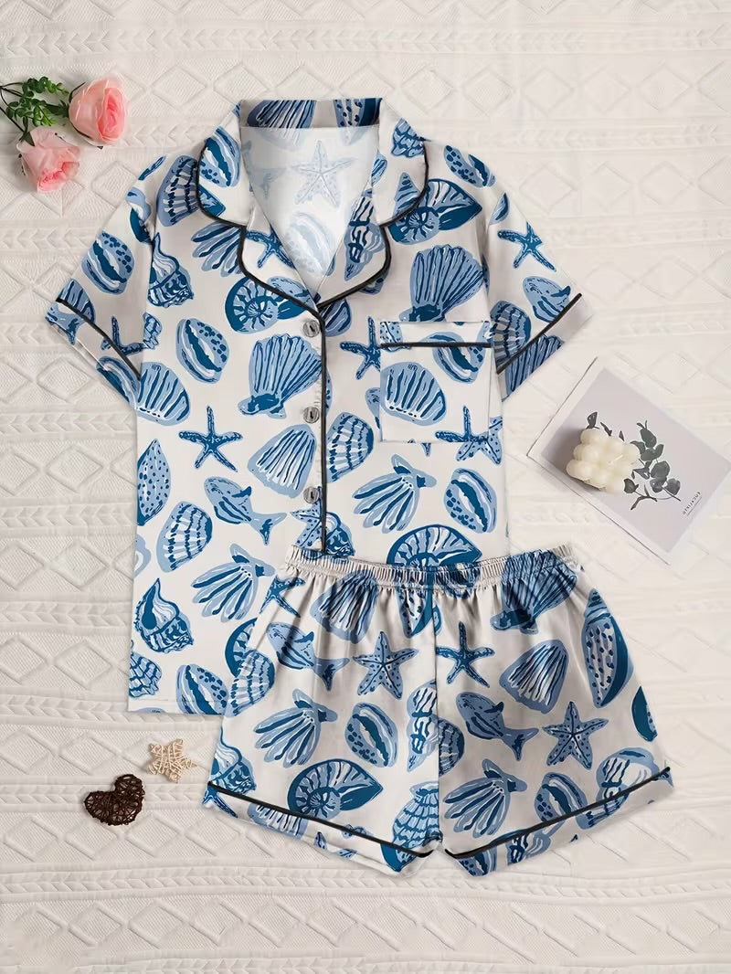 Blue Drawn Shell PJs